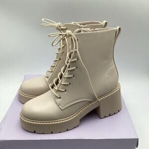 Madden Girl Women's Combat Boots Size 8.5 Beige Lace-Up Casual Fall